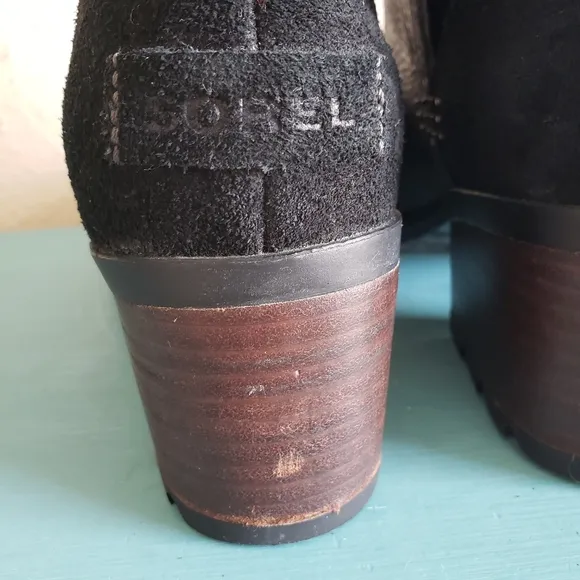 Sorel Cate Cutout Boots Black Leather Suede Waterproof Bootie 8.5