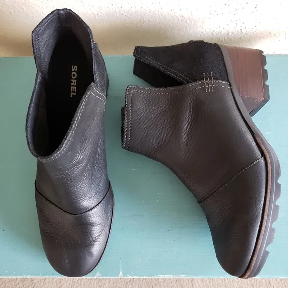 Sorel Cate Cutout Boots Black Leather Suede Waterproof Bootie 8.5