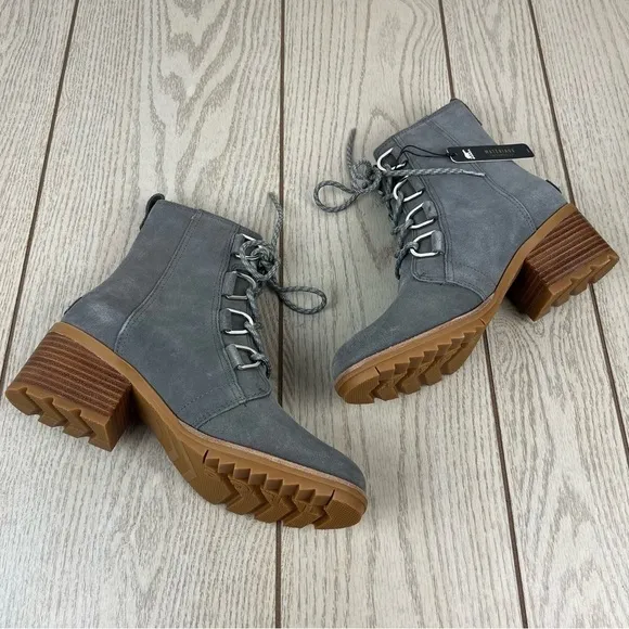 Sorel Cate Leather Lace-up Ankle Boots US9.5 Quarry (Grey) Gum 2 Waterproof $190