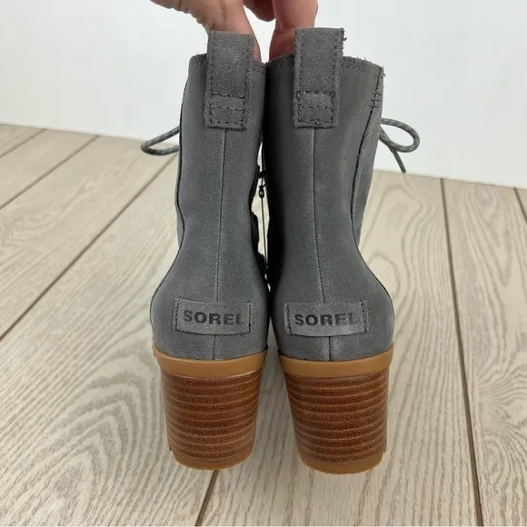 Sorel Cate Leather Lace-up Ankle Boots US9.5 Quarry (Grey) Gum 2 Waterproof $190