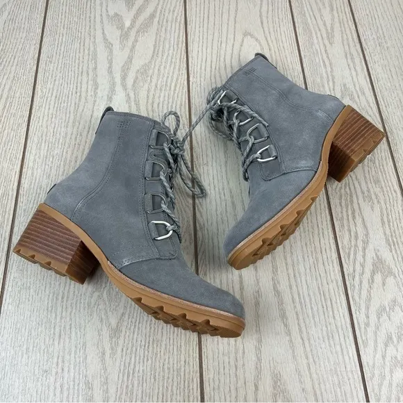 Sorel Cate Leather Lace-up Ankle Boots US9.5 Quarry (Grey) Gum 2 Waterproof $190
