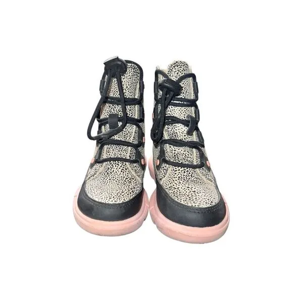 Sorel children girls 10 explorer lace pink black waterproof insulated boots