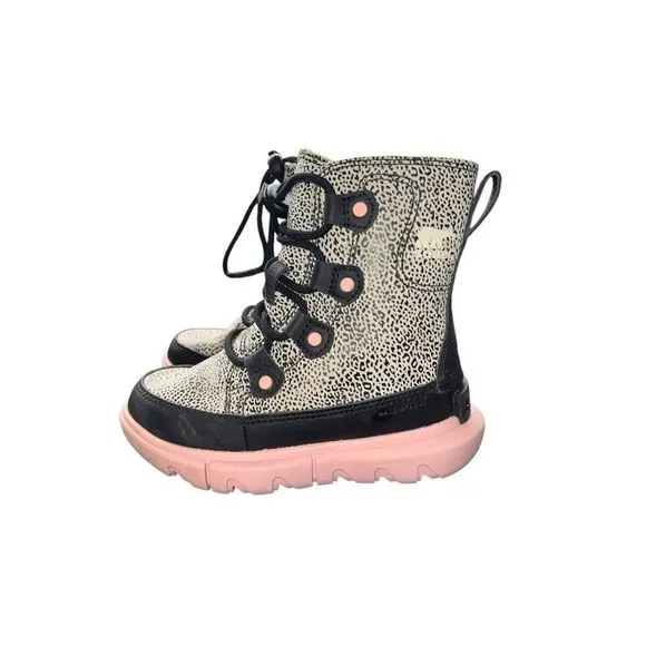 Sorel children girls 10 explorer lace pink black waterproof insulated boots
