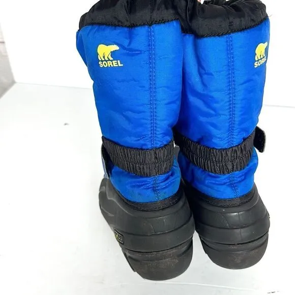 Sorel Children's Flurry Snow Boots Black Blue with Yellow Accents US 4 (22 cm)