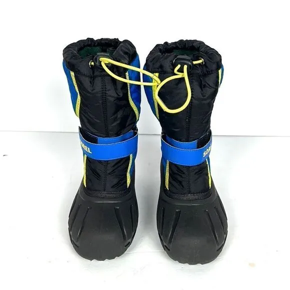 Sorel Children's Flurry Snow Boots Black Blue with Yellow Accents US 4 (22 cm)
