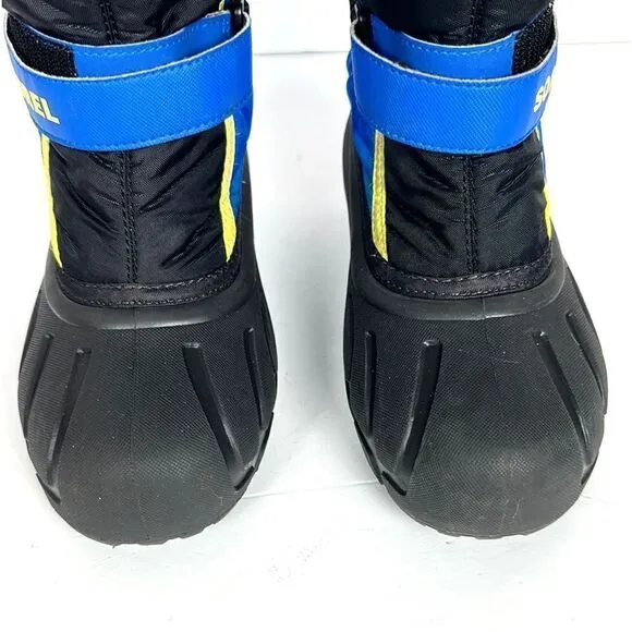 Sorel Children's Flurry Snow Boots Black Blue with Yellow Accents US 4 (22 cm)