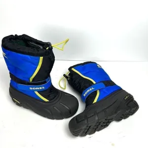 Sorel Children's Flurry Snow Boots Black Blue with Yellow Accents US 4 (22 cm)