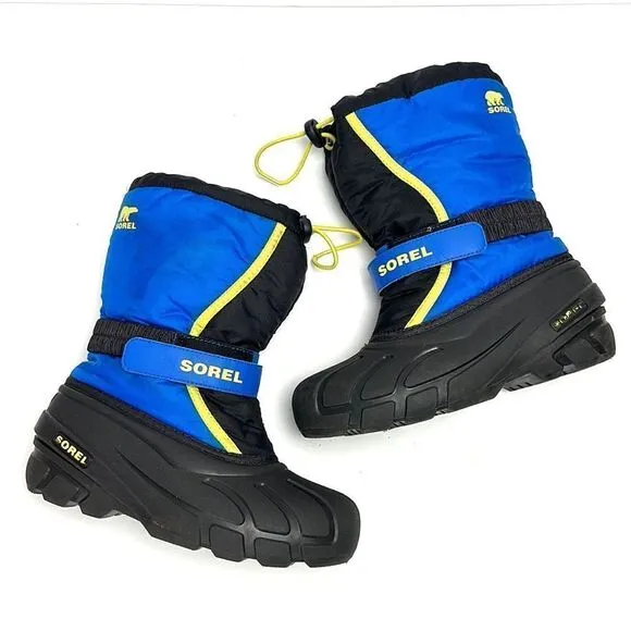 Sorel Children's Flurry Snow Boots Black Blue with Yellow Accents US 4 (22 cm)