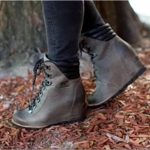 Sorel Conquest Waterproof Hiker‎ Wedge Lace Up Leather Boot Quarry / Black 6.5