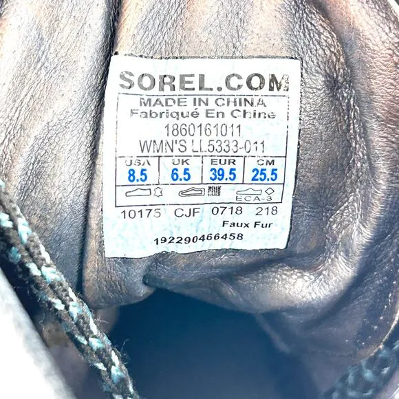 Sorel Conquest Wedge Boots 8.5 Black Leather LL5333-011 Lace Up Combat Moto