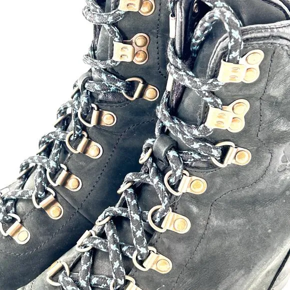 Sorel Conquest Wedge Boots 8.5 Black Leather LL5333-011 Lace Up Combat Moto