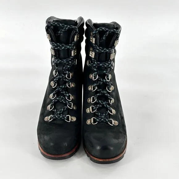 Sorel Conquest Wedge Boots 8.5 Black Leather LL5333-011 Lace Up Combat Moto
