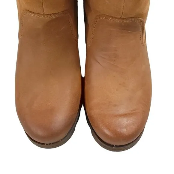 Sorel Emelie Foldover Casual Boots in Camel Brown Waterproof Leather Suede