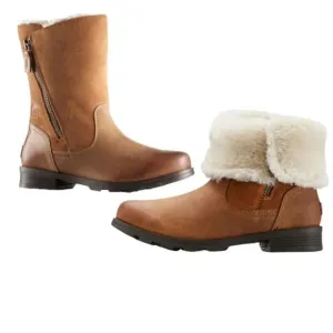 Sorel Emelie Foldover Casual Boots in Camel Brown Waterproof Leather Suede