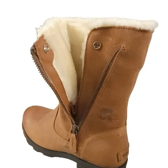 Sorel Emelie Foldover Casual Boots in Camel Brown Waterproof Leather Suede