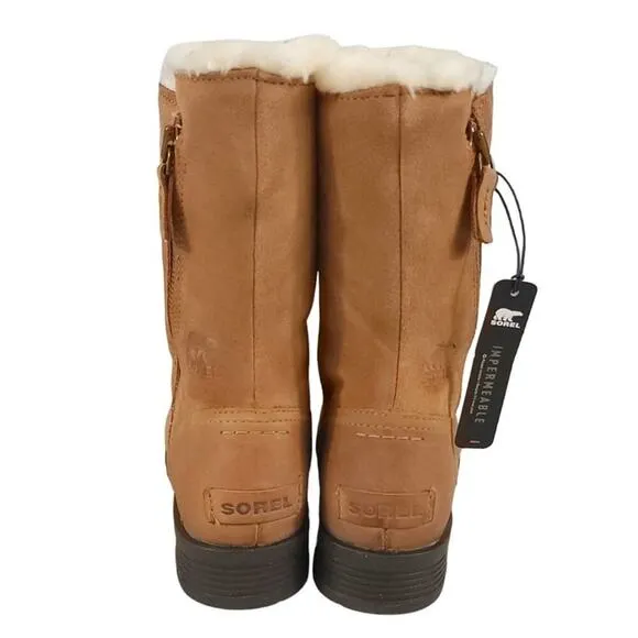 Sorel Emelie Foldover Casual Boots in Camel Brown Waterproof Leather Suede