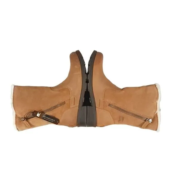 Sorel Emelie Foldover Casual Boots in Camel Brown Waterproof Leather Suede