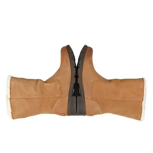 Sorel Emelie Foldover Casual Boots in Camel Brown Waterproof Leather Suede