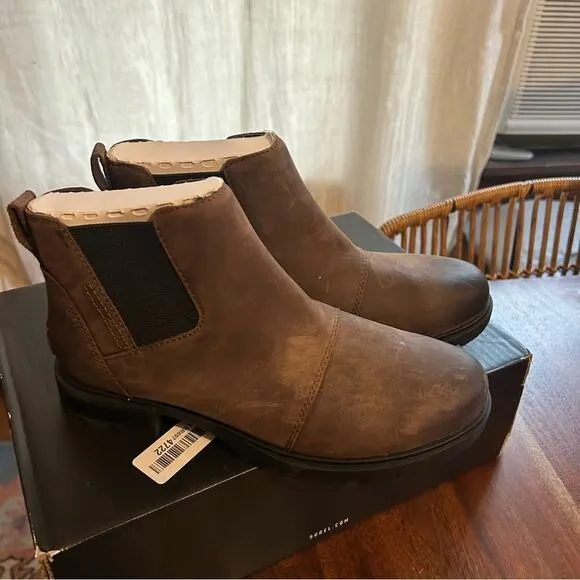 Sorel Emelie III Chelsea WP Booties Boots Tobacco Black Waterproof NEW Size 7