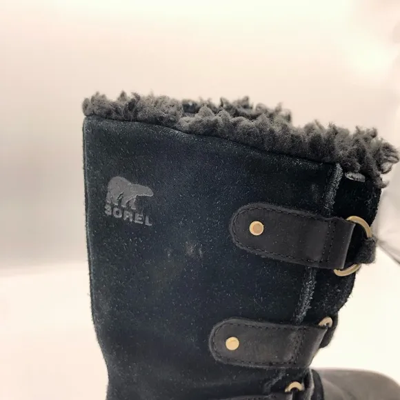SOREL Emelie Lace Up Winter Boots Black Leather Waterproof Insulated Combat 7.5