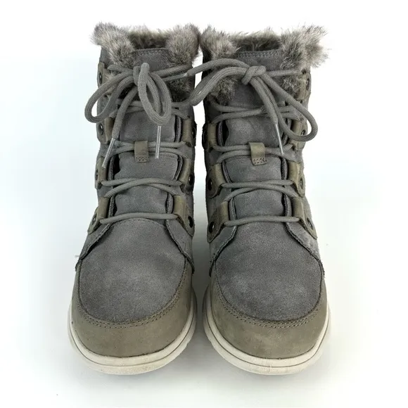Sorel Explorer Joan Waterproof Suede Lace-Up Boots Grey Size 8