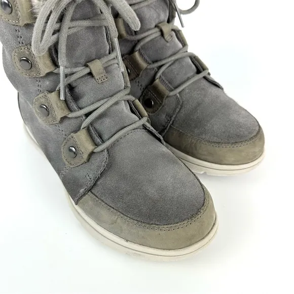 Sorel Explorer Joan Waterproof Suede Lace-Up Boots Grey Size 8