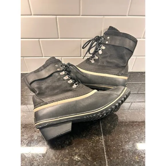 Sorel Fancy Lace II Women Oiled Suede Leather Winter Snow Duck Boots Black SZ 10