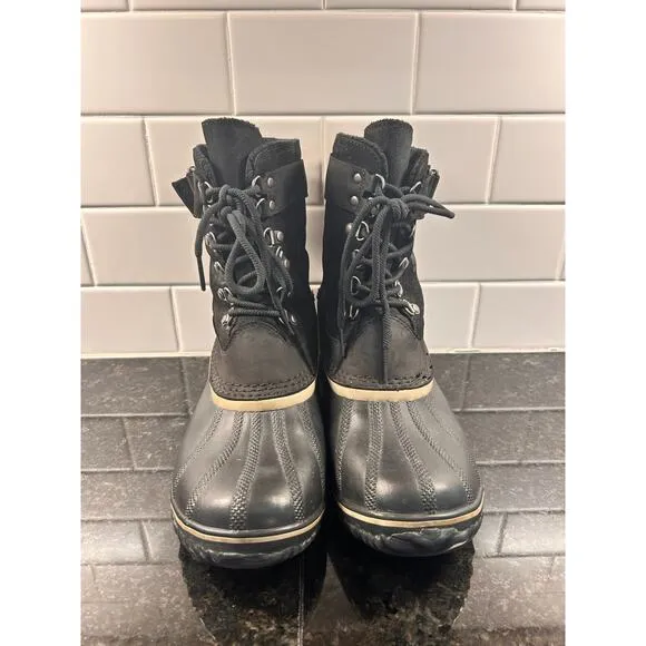 Sorel Fancy Lace II Women Oiled Suede Leather Winter Snow Duck Boots Black SZ 10