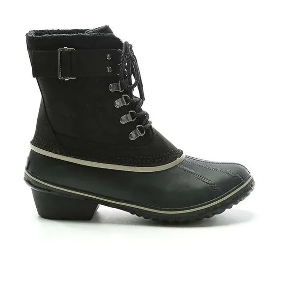Sorel Fancy Lace II Women Oiled Suede Leather Winter Snow Duck Boots Black SZ 10