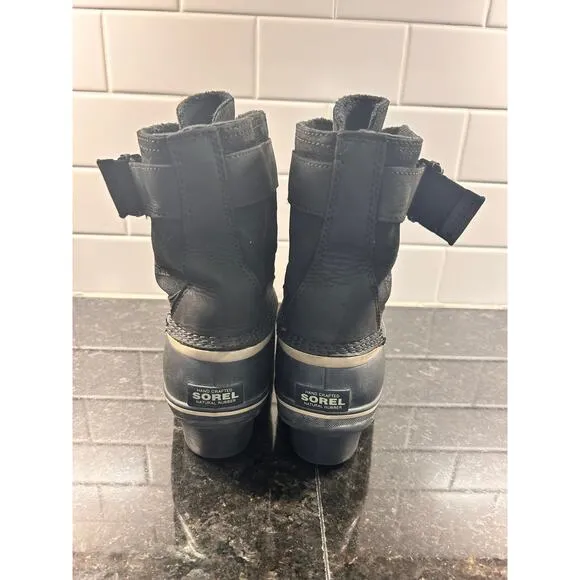 Sorel Fancy Lace II Women Oiled Suede Leather Winter Snow Duck Boots Black SZ 10