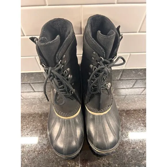 Sorel Fancy Lace II Women Oiled Suede Leather Winter Snow Duck Boots Black SZ 10