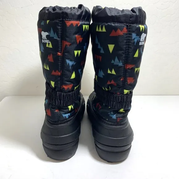 Sorel Flurry Insulated Tall Snow Boots Lined Black Print Youth Size 7 NEW