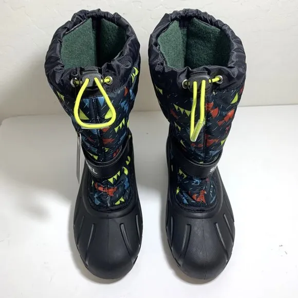 Sorel Flurry Insulated Tall Snow Boots Lined Black Print Youth Size 7 NEW