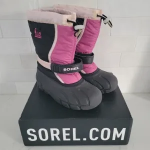 Sorel Flurry Print Insulated Waterproof Winter Snow Boot Girls Black Pink Size 3