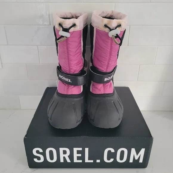 Sorel Flurry Print Insulated Waterproof Winter Snow Boot Girls Black Pink Size 3