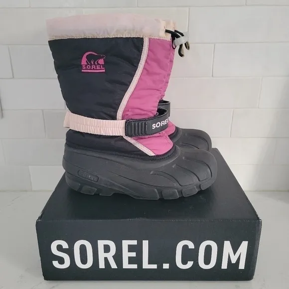 Sorel Flurry Print Insulated Waterproof Winter Snow Boot Girls Black Pink Size 3