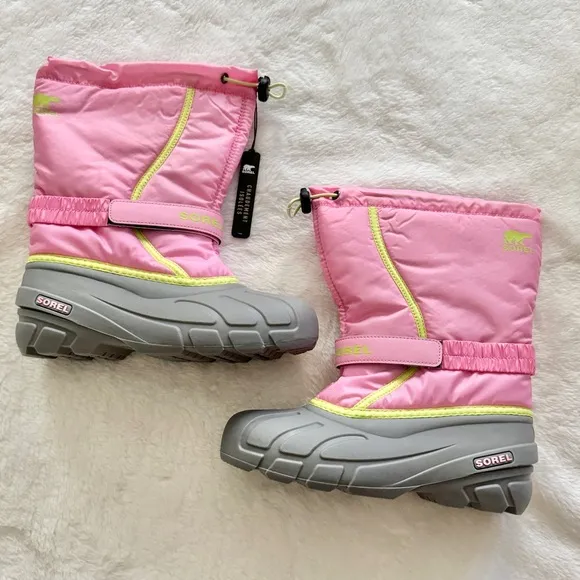 Sorel Flurry Winter Snow Boots Pink Gray Size 6 Big Kid