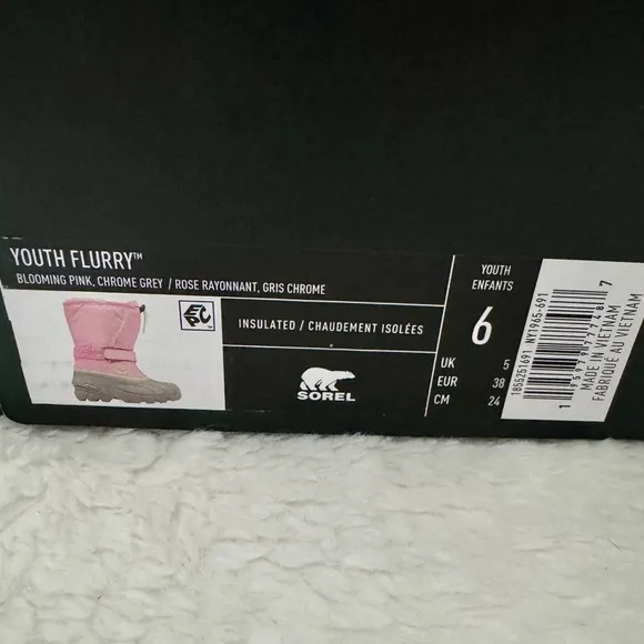 Sorel Flurry Winter Snow Boots Pink Gray Size 6 Big Kid