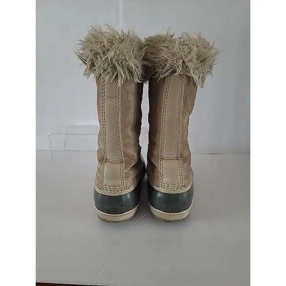 Sorel Girls SZ 4 Joan Of Artic Camel Brown Pink Faux Fur Waterproof Snow Boots