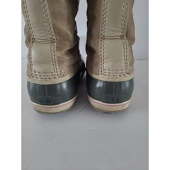 Sorel Girls SZ 4 Joan Of Artic Camel Brown Pink Faux Fur Waterproof Snow Boots