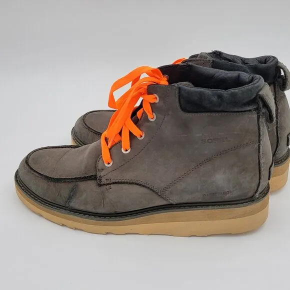 Sorel Gray &amp; Orange Lace up Waterproof Moc Toe Madison Leather Men's Size 11.5