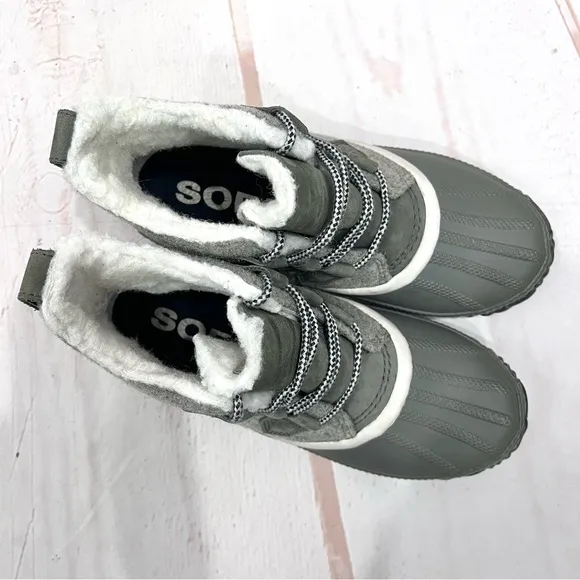 Sorel Grey Out N About Felt Sherling Fur Winter Snow Waterproof Rain Duck Boots