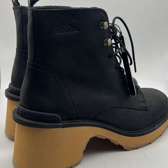 SOREL Hi-Line Heel Lace Chunky heel leather upper casual Boots NWB women 9