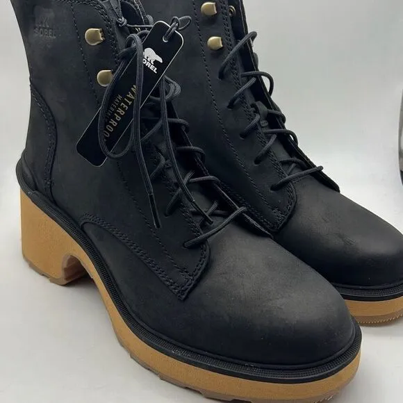 SOREL Hi-Line Heel Lace Chunky heel leather upper casual Boots NWB women 9
