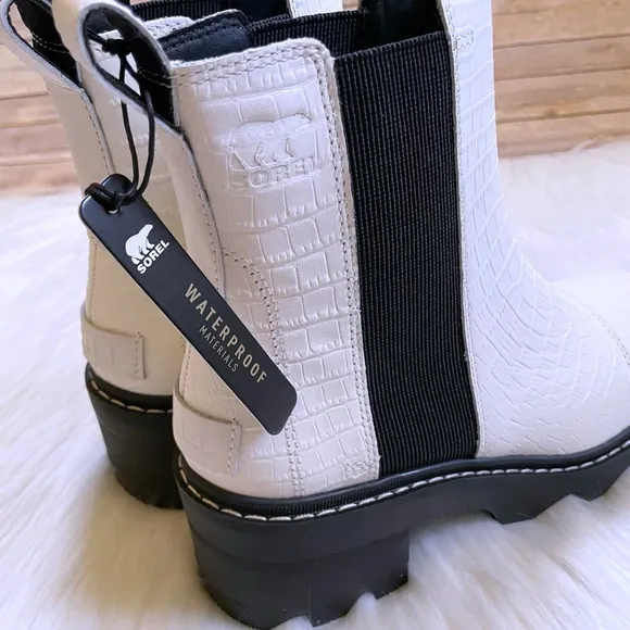 SOREL Joan Now Waterproof Chelsea White Leather Boots