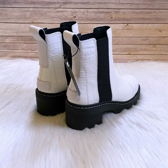 SOREL Joan Now Waterproof Chelsea White Leather Boots