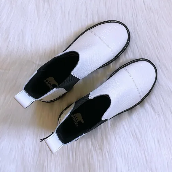 SOREL Joan Now Waterproof Chelsea White Leather Boots
