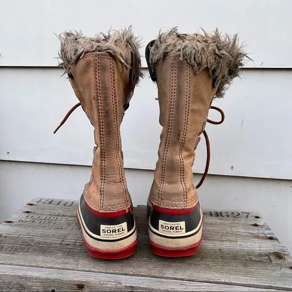 Sorel Joan of Arc leather fur snow boots Size 6 Brown Boho