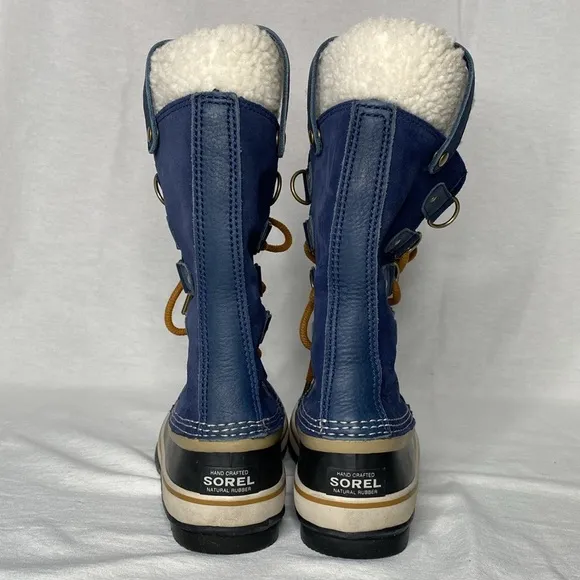 SOREL JOAN OF ARCTIC Collegiate Navy Blue rubber suede lace ups faux Sherpa SZ 6