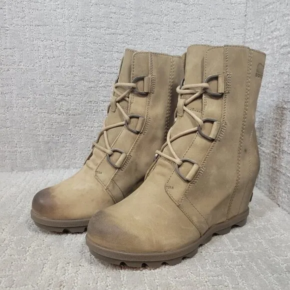 Sorel Joan Of Arctic II Womens Size 9 US Olive Green Leather Lace Up Wedge Boots